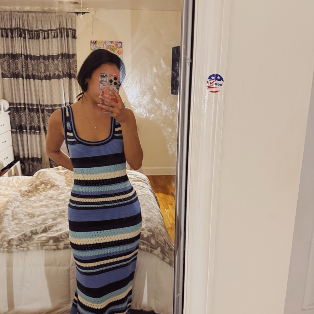 Striped Blue and Black Sleeveless Dress